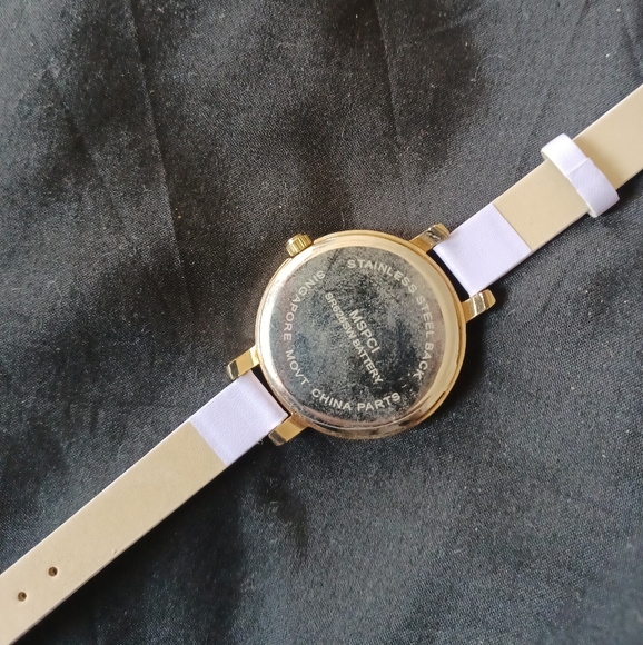 MSPCI purple stainless Watch gold tone peace symbol white dial genuine leather - Picture 6 of 7